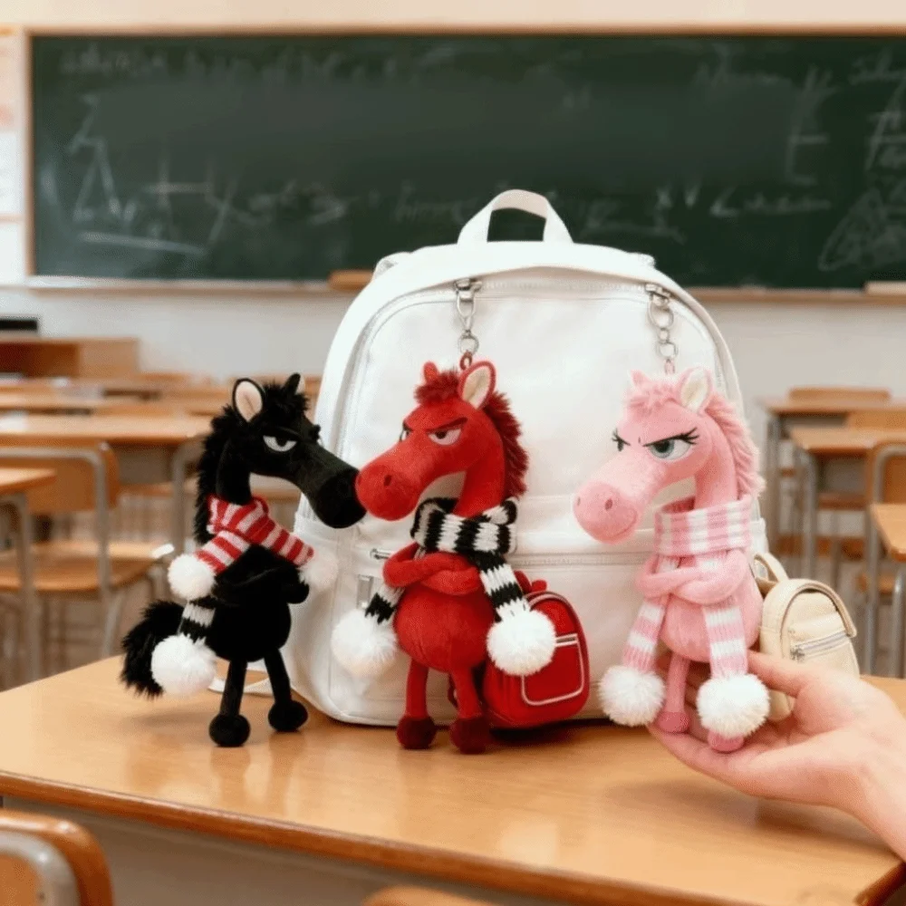 Exquisite Cartoon Horse Keychain Fantasy Style Craftsmanship Pony Plush Doll Pink Stuffed Simulation Horse Toy Christmas Gift