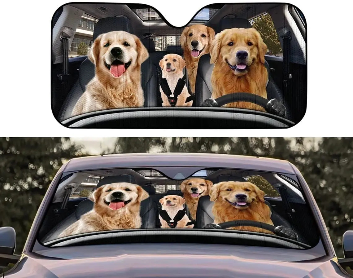 

Golden Retriever Family Driving Car Sunshade for Windshield, Dogs Auto Sun Shade, Car Sun Shade, Car Accessories, Gift for Dog D