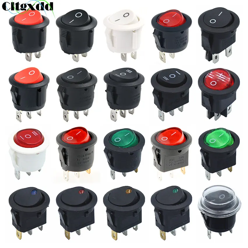 

10pcs 20MM Round Rocker Switch Boat-shaped Round Rocker Power Switch Button 6A 250V / 10A 125V 2Pin 3Pin 4Pin ON/OFF ON-OFF-ON