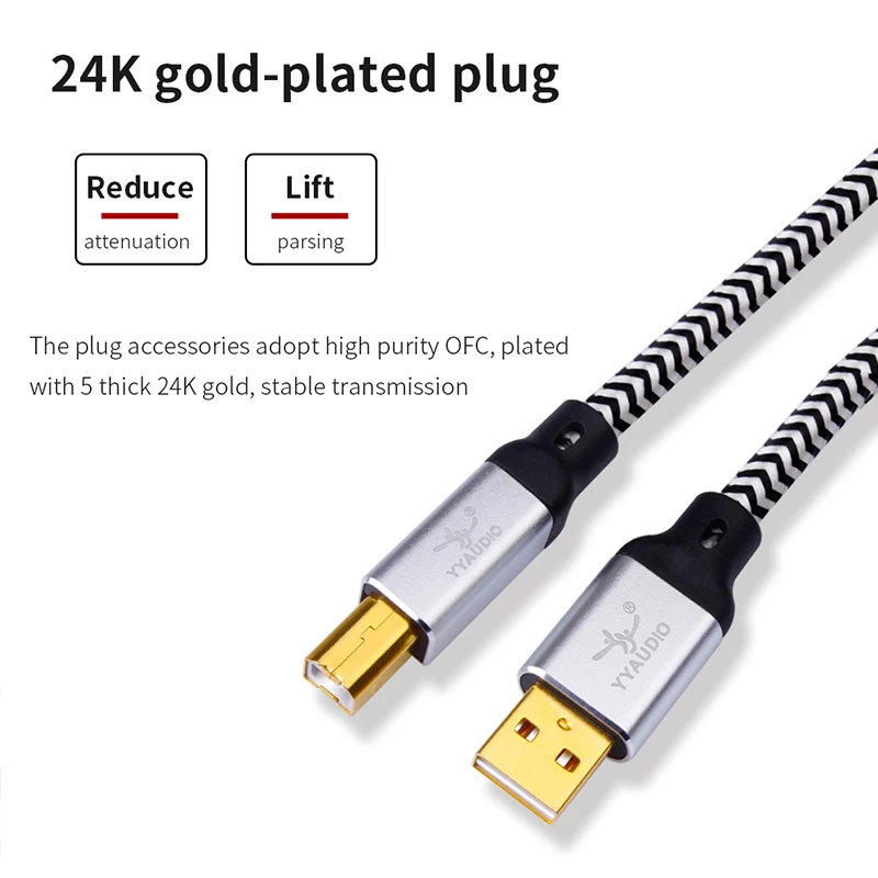 Hifi USB DAC 케이블 고품질 7N OCC 실버 도금 유형 A-유형 B Hifi DAC 증폭기 용 Hifi 데이터 오디오 디지털 케이블