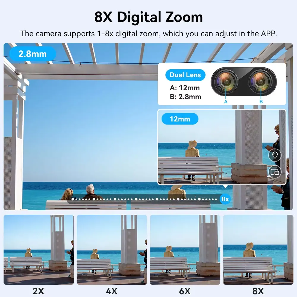 IP Camera 6K 12MP HD WiFi Outdoor Camera 8x Zoom Three Lens Dual Screen Home Security PTZ Camera 6MP Video Surveillance iCSee 2