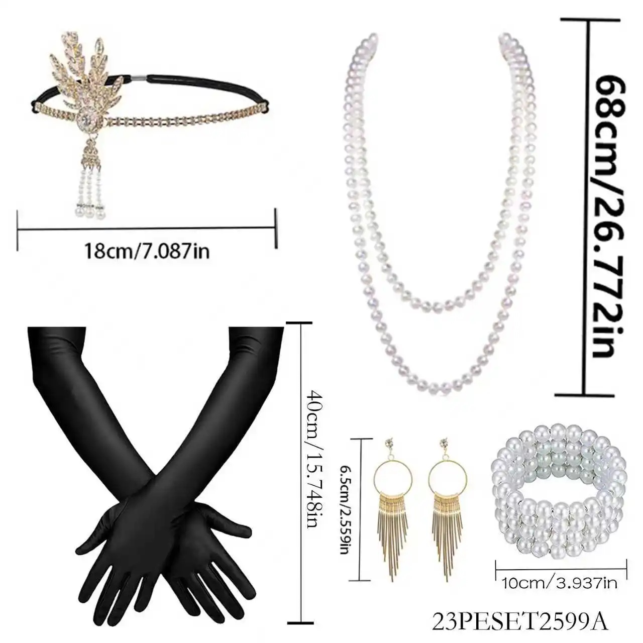Kit Accessoires Années 20 Femme – Bandeau, Gants et Collier – photo 2