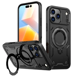 Rotating Ring Holder Magnetic Charging Phone Case with Durable Plastic Hard Shell - iPhone 15 Plus (Black)