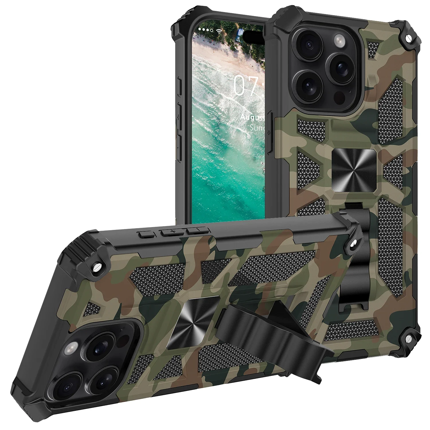 Camouflage Armor Shockproof Phone Case with Hidden Kickstand
