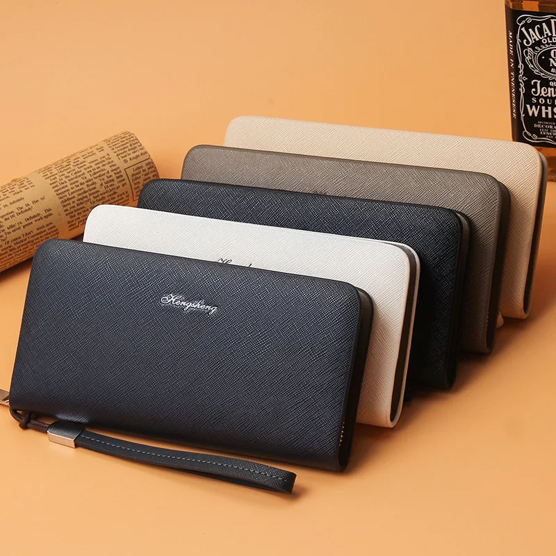 

Business Leisure Handheld Men's Clutch Bag PU Leather Coin Purse Card Holder Luxury Long Shape Handbag Large Capacity With Strap