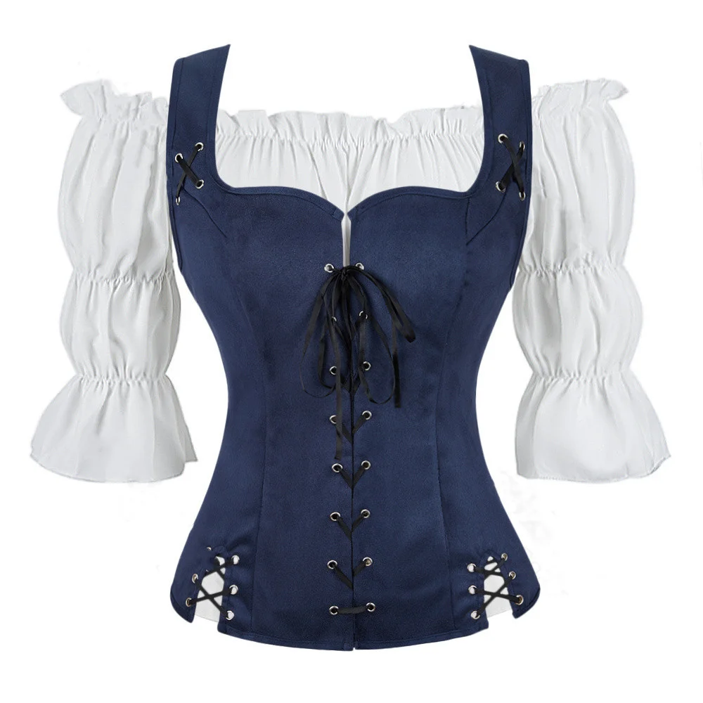 

Steampunk Vintage Renaissance Medieval Off Shoulder Blouse Shirt Gothic Corsets Vest Top For Women Cosplay Pirate Costume