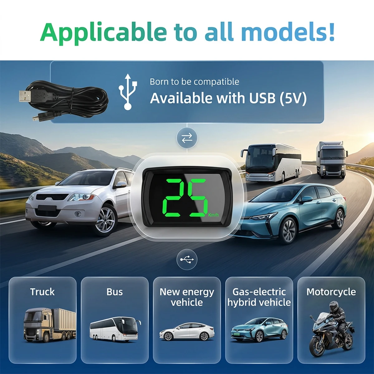 Display HUD per Auto, Tachimetro Digitale GPS MPH, Display LED ad Alta Definizione con Caratteri Grandi per Auto, SUV e Moto - immagine 4