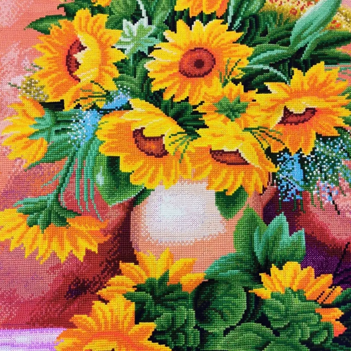 Handmade Cross Embroidery Finished Product Sunflower Heart Bottle 58 * 80 Beautiful Flowers Restaurant Study