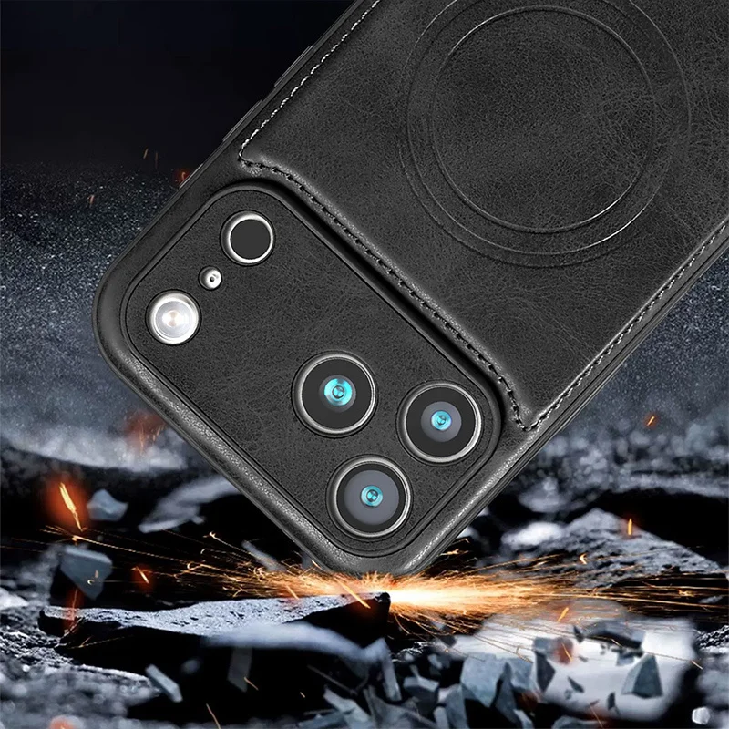 Luxury PU Leather Magnetic Phone Case with Wireless Charging & Shockproof Cover