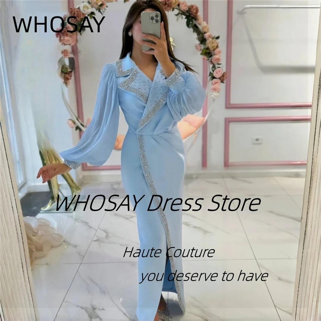 WHOSAY أزرق سماوي فاتح فساتين لحضور الحفلات الموسي...