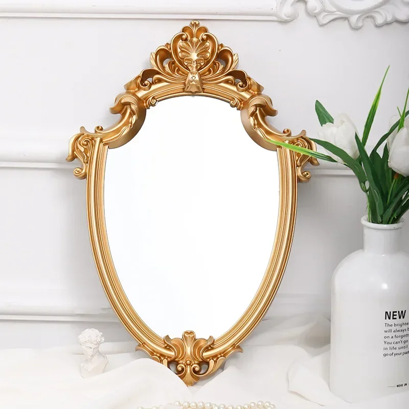 Specchio per il trucco da appendere alla parete del bagno vintage europeo specchio da parete in resina dorata con cornice piccola barocca vtoriana