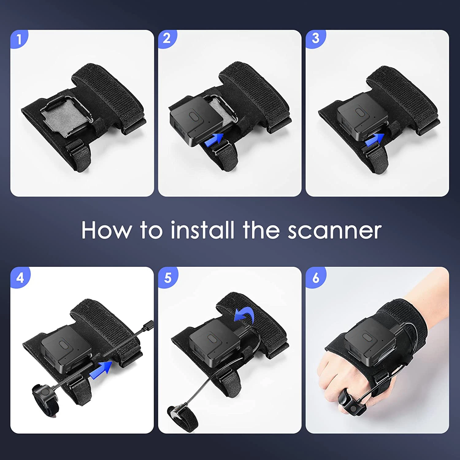 EVAWGIB 2D Bluetooth Barcode Scanner Wearable Glove Scanner 1D QR Wireless Bar Code Reader Finger code scanner