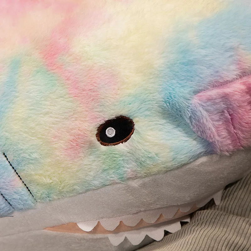 Kawaii Rainbow Colorful Plushie Shark Toys Sleeping Pillow Fish Back Cushion Doll Appease Baby Toy For Children Christmas Gifts