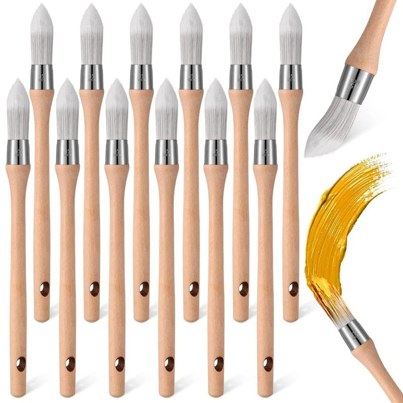 12Pcs Trim Painting Tool Edge Clean Painting Tool Corner Paint Brush Round Small Paint Brushes Thin Trim Brush Easy To Use 28Cm