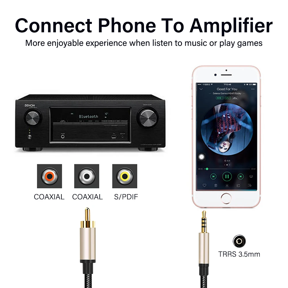 Premium Audio Cable - 3.5mm to RCA Coaxial Adapter, Multiple Lengths Available