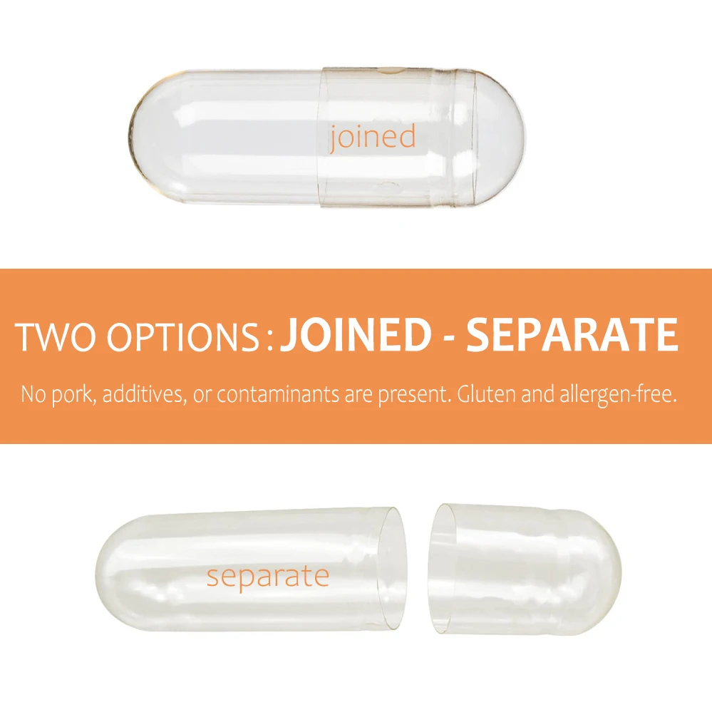 Vegan & Vegetarian Food Grade Empty Capsules - 1000 PCS, Size 000 to 0 - Kosher & Halal Certified HPMC Hollow Capsules