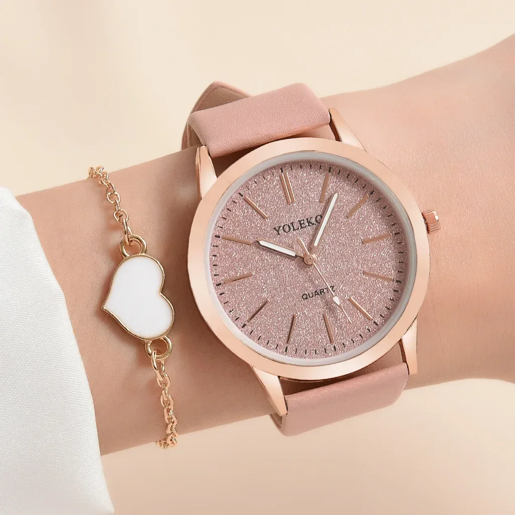 2pcs Set Women Watches Fashion Casual Ladies Quartz Wristwatches Leather Strap Watch Women Female Clock for Girl Gift (No Box) 5