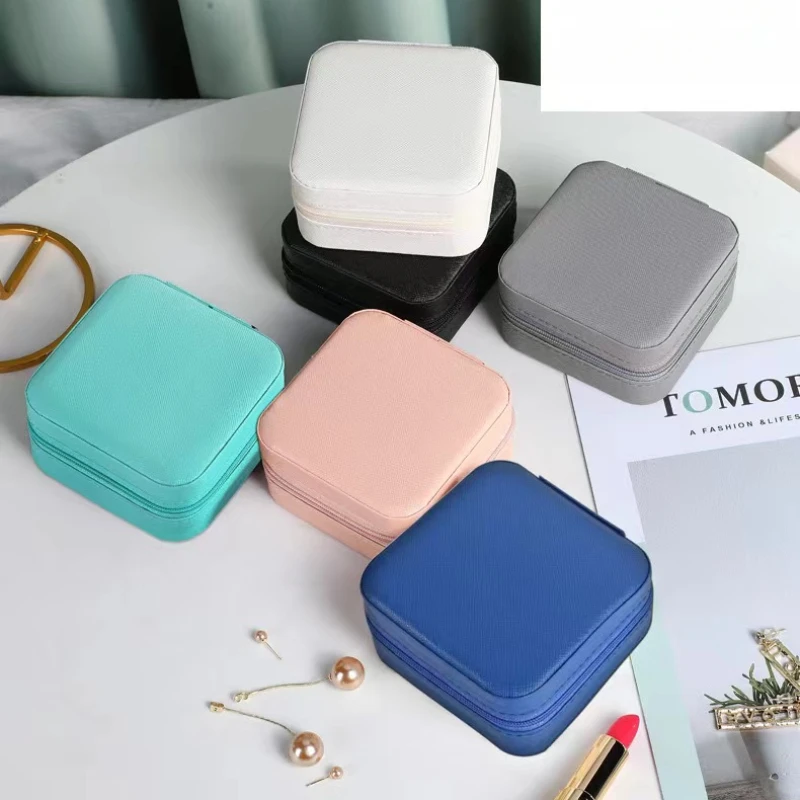 Jewelry Organizer Display Travel Jewelry Zipper Case Boxes with Mirror Earrings Necklace Portable Jewelry Box Leather Storage
