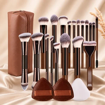 Set Professionale di Pennelli per il Trucco a Doppia Estremità Include Pennello per Fondotinta, Pennello per Contouring, Pennello per Blush, Pennello per Cipria, Pennello per Ombretto, C