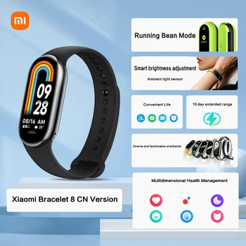 샤오미 미 밴드 8 스마트 워치 피트니스 팔찌, 심박수 혈중산소 모니터, 스마트 밴드 NFC 트래커