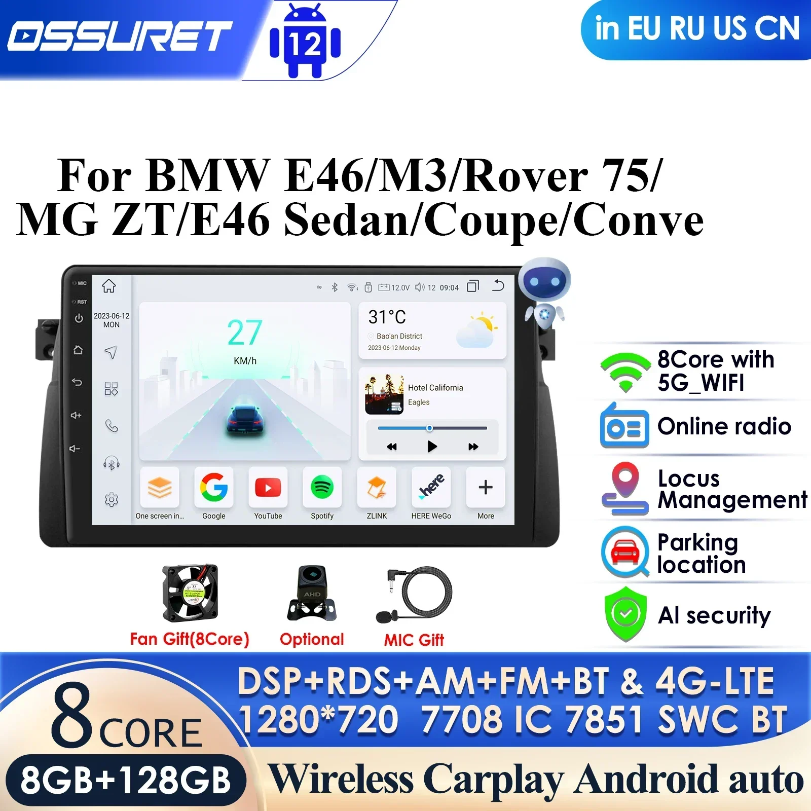 

9'' Autoradio for BMW 3 Series E46 M3 318 320 325 330 335 1998-2005 GPS 2Din Android Car Radio Multimedia Player Carplay Auto 4G