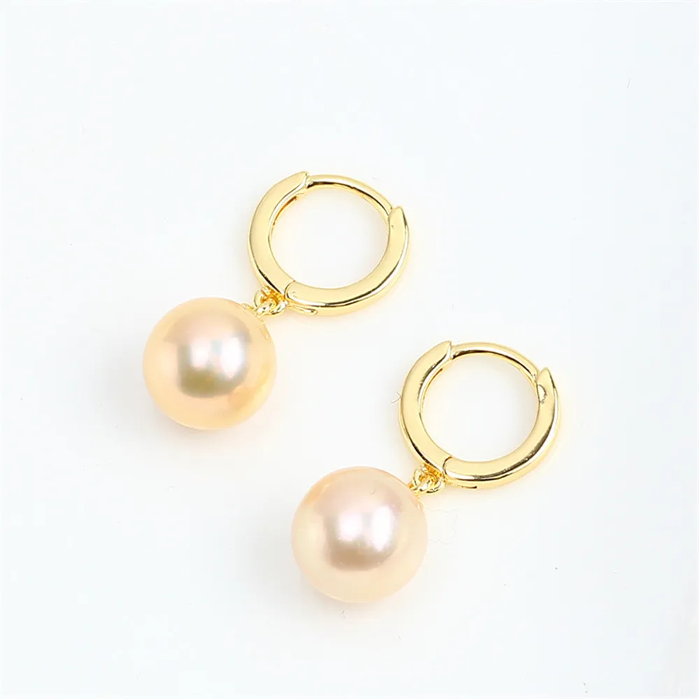 Domestic 14k Gold-clad and Gold-injected Simple Smooth Pearl Zircon Hollow Bracket Ear Ring Ear Buckle Female