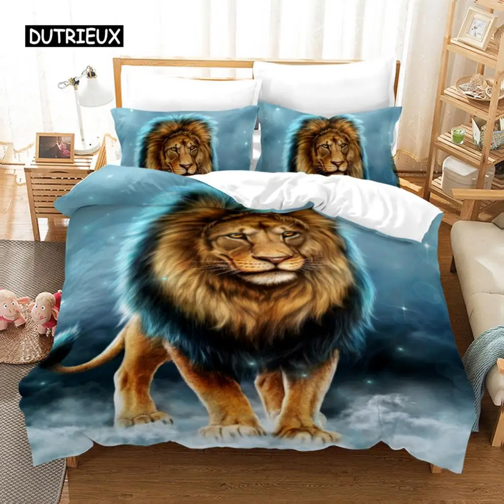 

Lion Duvet Cover 3D African Wildlife Bedding Set for Kids Girls Soft Microfiber Quilt Cover with Zipper Closure