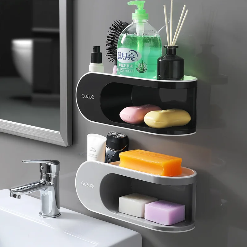 

Double-layer soap box shelf, non-perforated creative drainage, toilet suction cup, wall-mounted bathroom soap box