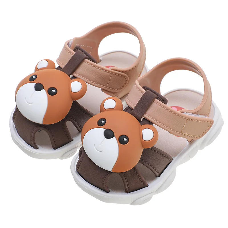 Baby Boy Sandals Summer Toddler Beach Shoes Cute Sweet Bear 1-3 Years Little Kids Outdoor Sandals For Boys Brown, Blue