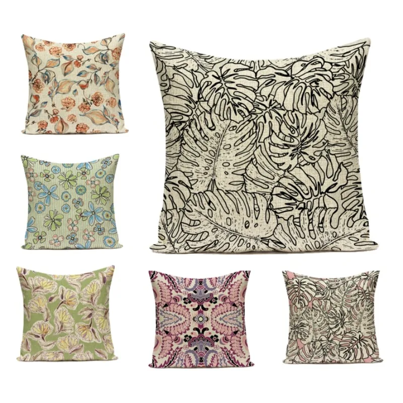 

Autumn Art Cushion Cover Colorful Tropical Plant Floral Printed Cushion Cover Decoration and Table Accessories 45x45 F2256