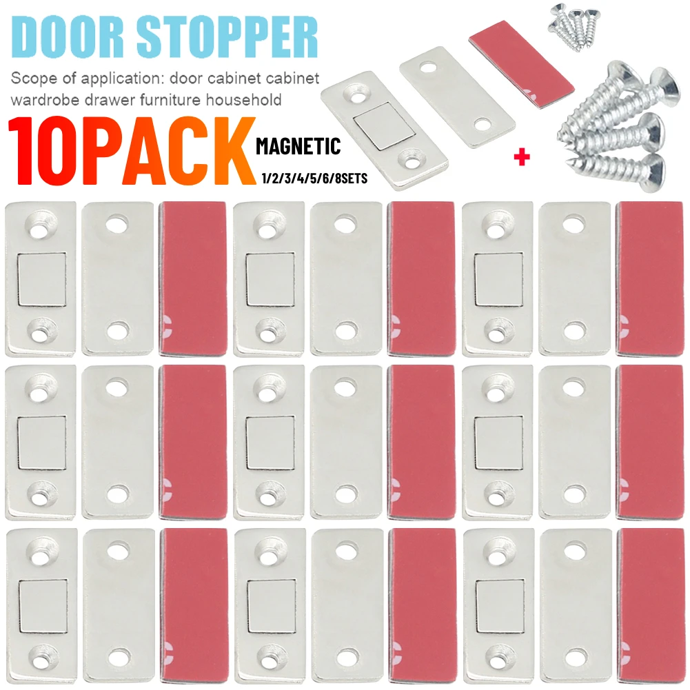 Magnetic Cabinet Catches Door Stops Magnet Invisible Soft-Catch Ultra-Thin Anti-Rust With Screw 1-10 Sets For Home