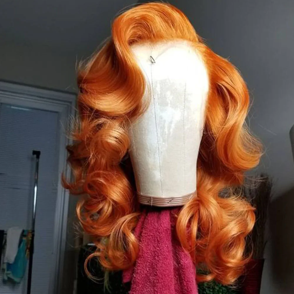 Highlight Human Hair Bob Wig Short Body Curly Bob Lace Front 350# Orange on Clearance