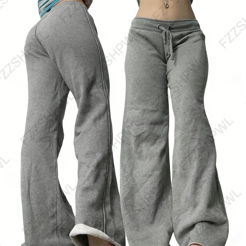 2025 Women's Knitted Trousers Sexy Slim Fit Chic Solid Color Lace-up Design Floor-Length Pants Y2K Aesthetics Cute Female Pants