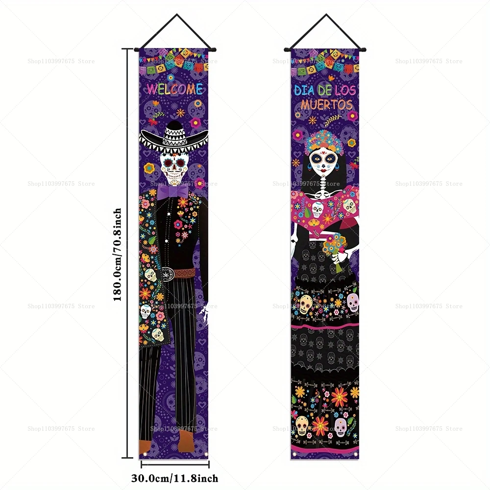 Halloween Dia De Los Muertos Decorative Porch Banners - Day of the Dead Hanging Decor for Indoor and Outdoor Walls