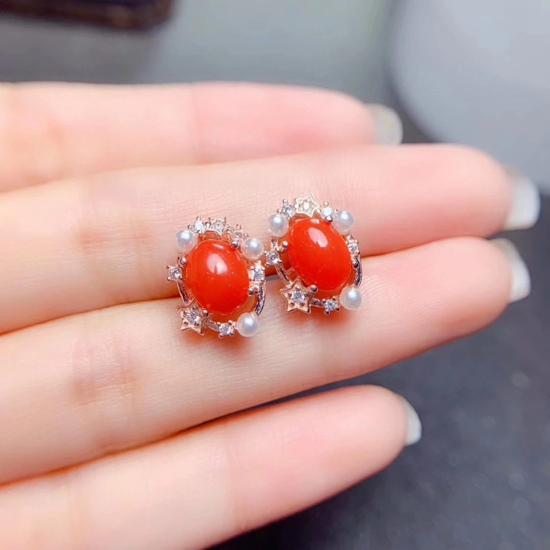 Red Coral 925 Sterling Silver 1 Pair Stud Earring - Etsy