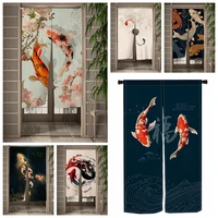 Koi Fish Japanese Door Curtain Kitchen Entrance Door Curtain Decor Fengshui Drape Room Linen Curtain Door Hanging Half-curtain 1