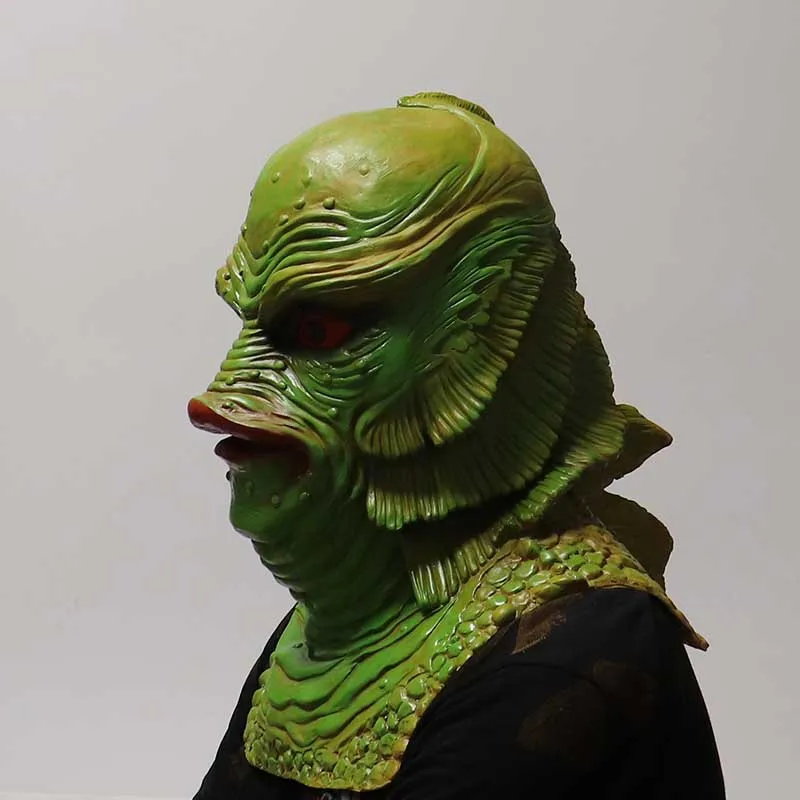 Latex Mermaid Monster Man Headgear Green Fish Monster Mask Masquerade Aquatic Animal Fish Head