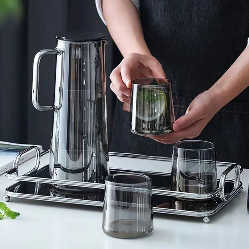 Gray Glass Water Pitcher with Handle Heat Resisttant Cold Hot Kettle Large-capacity Tea Pot Water Bottle Juice Jug Gray Amber