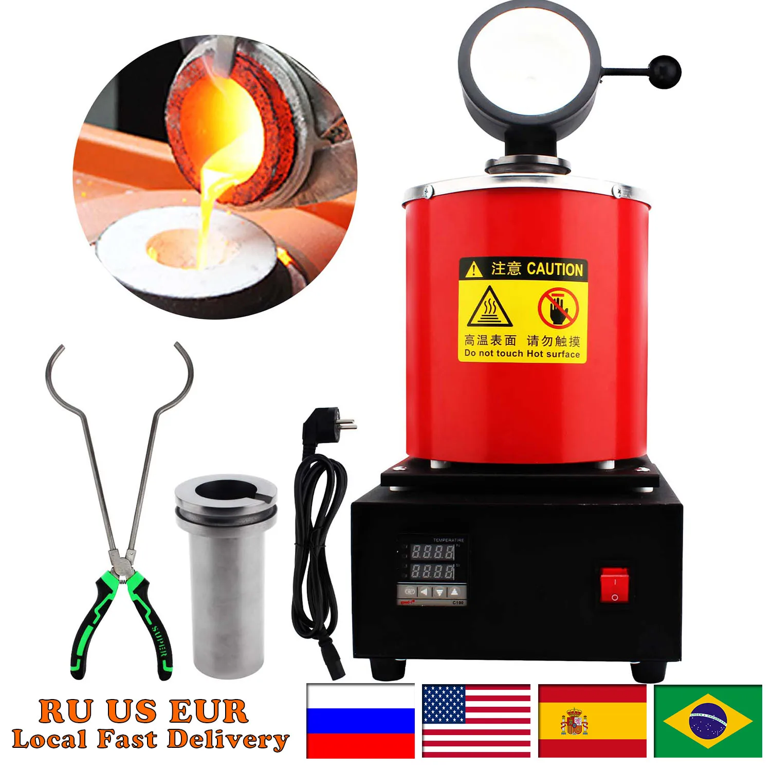 1/2/3KG 1400W 2000F Digital Electric Melting Furnace with Graphite Crucible for Melt Scrap,Silver,Gold,Copper, Aluminum 110/220V mini gold silver copper brass graphite melting crucible with neck pot jewelry goldsmith making casting tool equipment