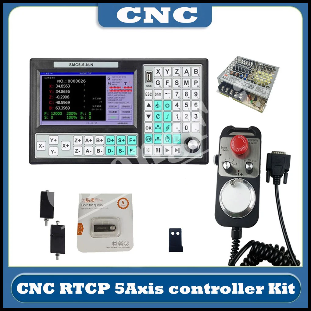 

CNC Controller SMC5-5-N-N Offline Mach3 500KHz G-Code 7-Inch Screen 50W12V DC Power Supply 5-Axis Emergency Stop Handwheel Kit