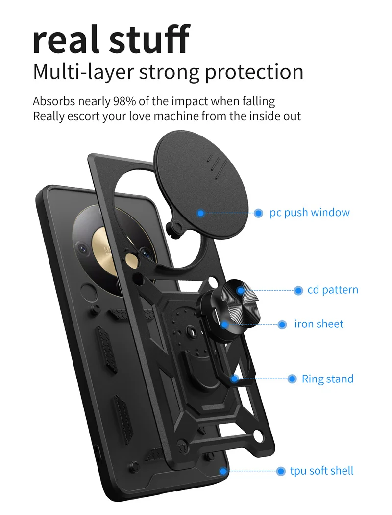 Enhanced Armor Magnetic Ring Phone Case with Car Mount Compatibility - Durable Back Cover