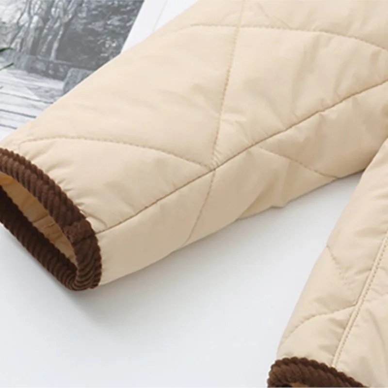 Womens Plus Size Winter Parkas Casual Clothing Color Blocking Lapel Padded Jacket Curve Argyle Coats S52 8212