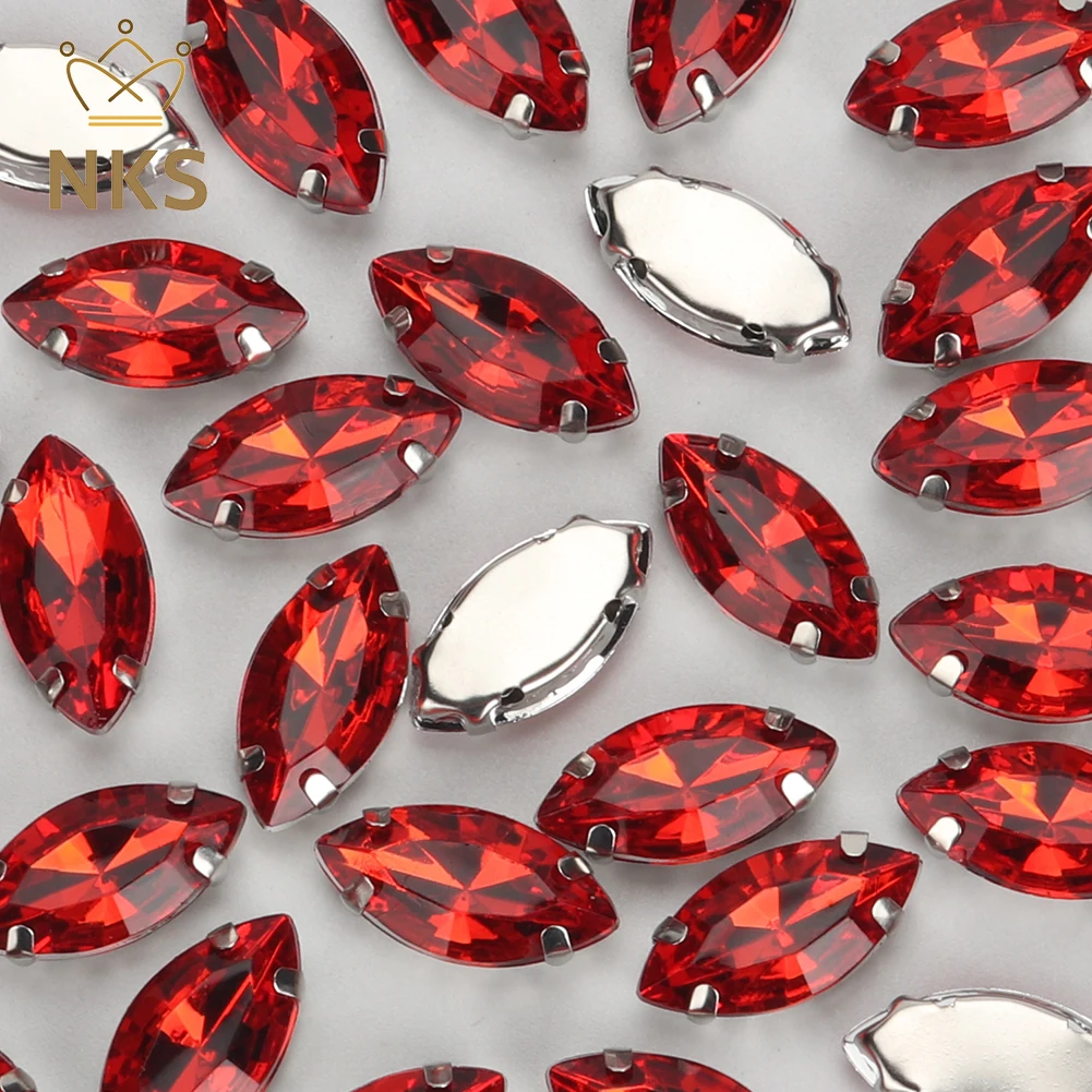 NKS 30PCS 9x18mm Horse eye Shape Crystal Rhinestone With Sliver Claw Sew On Acrylic Rhinestones For Clothing Accessories