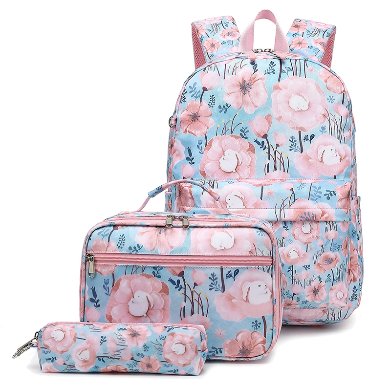 College Backpack Set with USB Charging Port for High School Floral Prints  Backpack with Lunch Bag Pencil Box 