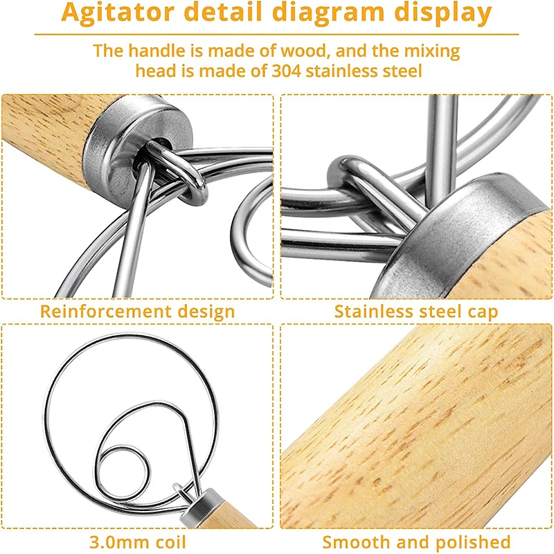 LMETJMA Danish Dough Whisk Stainless Steel Dough Whisk Mixer Dutch Style Bread Hand Mixer For Bread Batter Pastry JT149 dough mixer