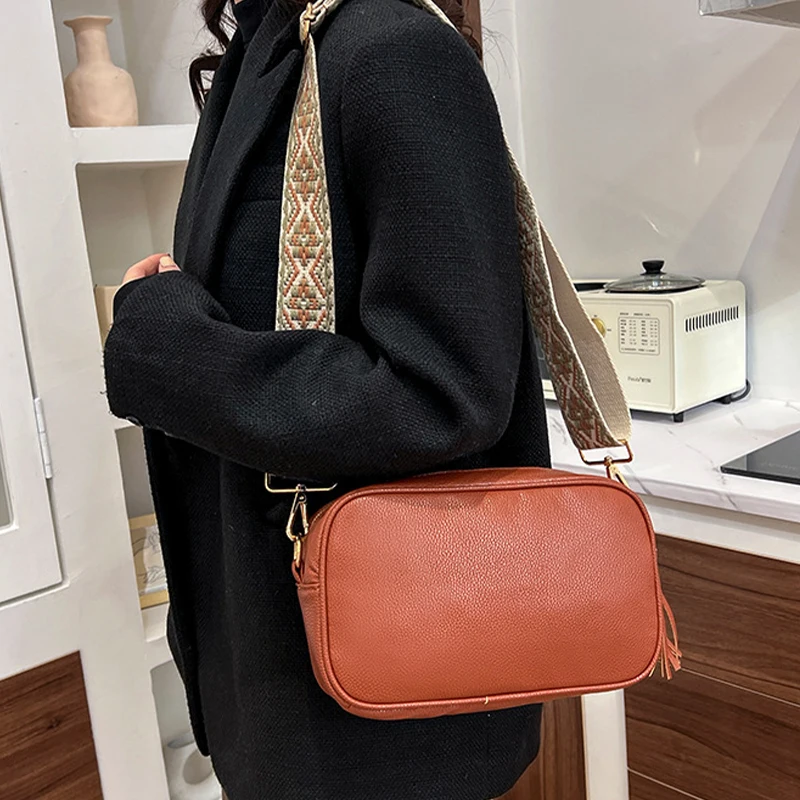 

Женская сумка через плечо, модный Органайзер на молнии для мобильного телефона, женская сумка через плечо из искусственной кожи на широком ремешке в этническом стиле, новинка