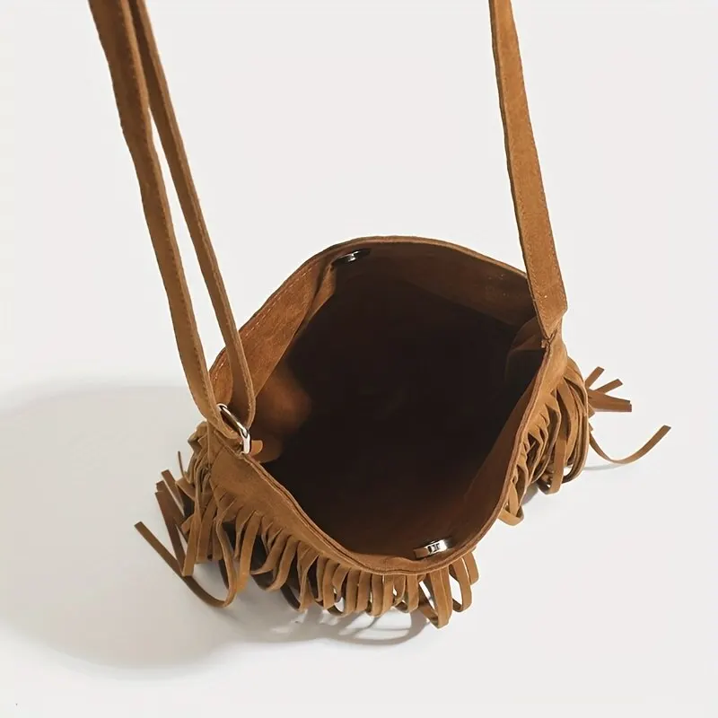 OEIPSMK Fringe Crossbody Bag For Women - Hippie Suede Messenger Bag With Tassels, Vintage Shoulder Handbag, Brown - View #5