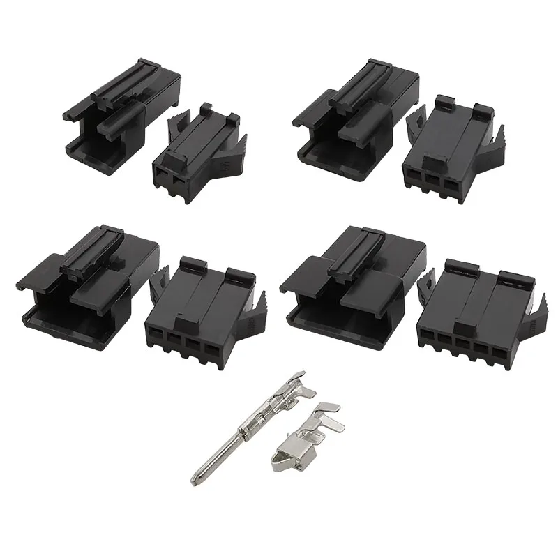 200개 2.54mm 피치 JST SM 커넥터 키트 2/3/4/5핀 남성/여성 하우징 핀 헤더 크림프 터미널 전선 커넥터 키트