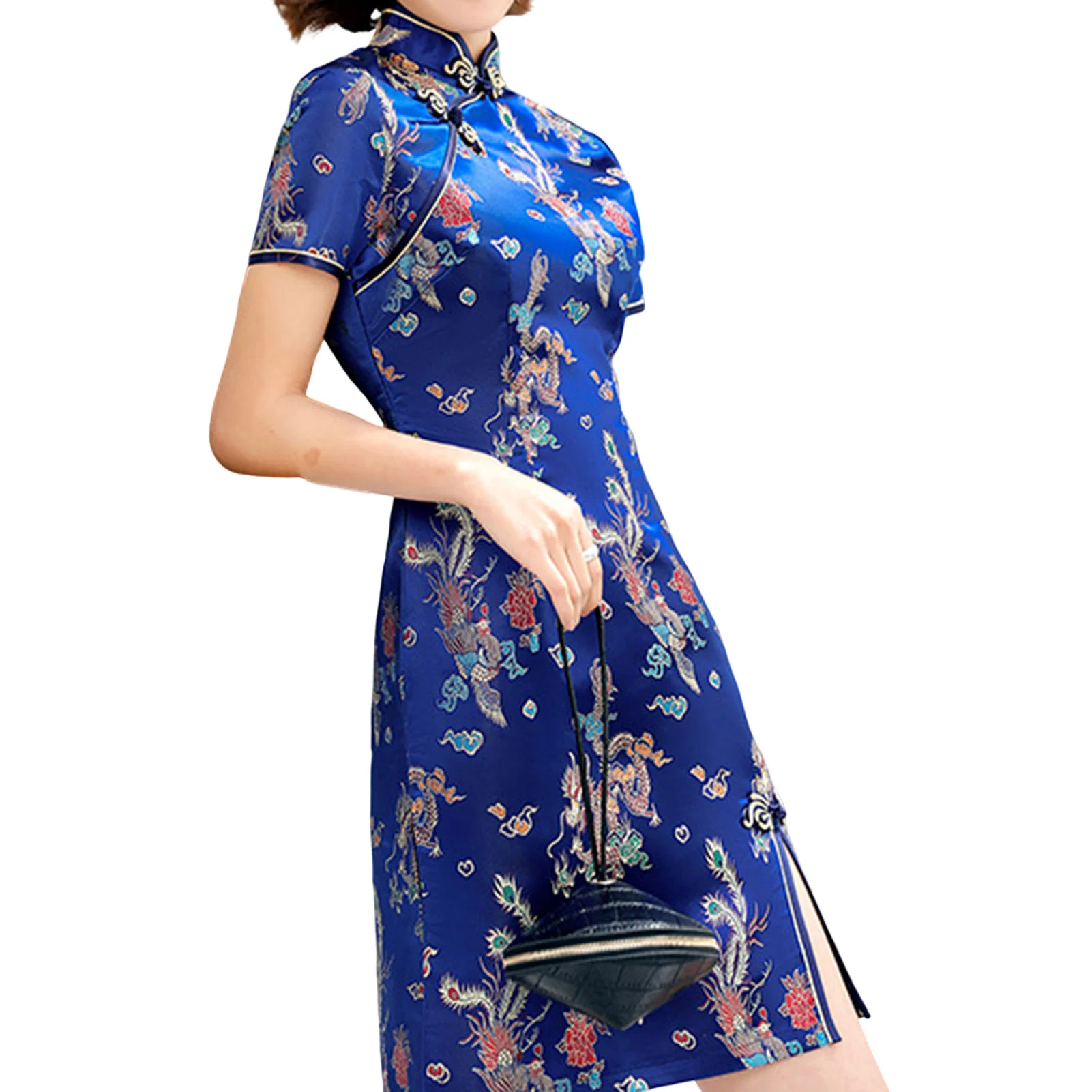 

Women's Cheongsam Dresses Cheongsam Split Mini Dress with Colorful Dragon Patterns Chinese Style Formal Dresses