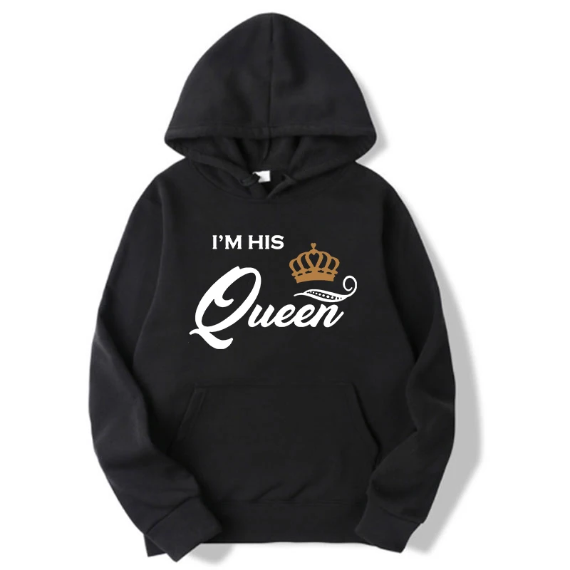 New Fashion King and Queen Printing Couple Matching His and Her Couple Outfit Hooded  Sweatshirt Pullover Casual Hoodies